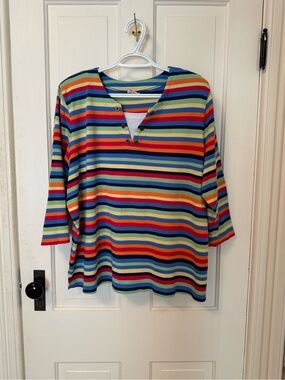 Koret Women’s Multicolor Striped Knit Top - Vibrant Rainbow Stripe Size 2X